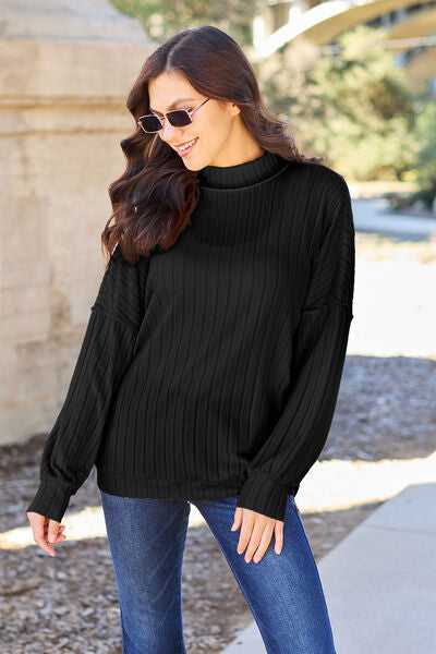 Load image into Gallery viewer, Basic Bae Full Size Ribbed Exposed Seam Mock Neck Knit Top
