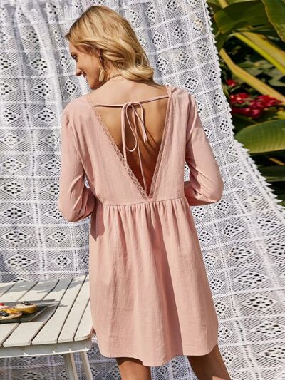 Load image into Gallery viewer, Lace Detail V-Neck Tie-Back Dress
