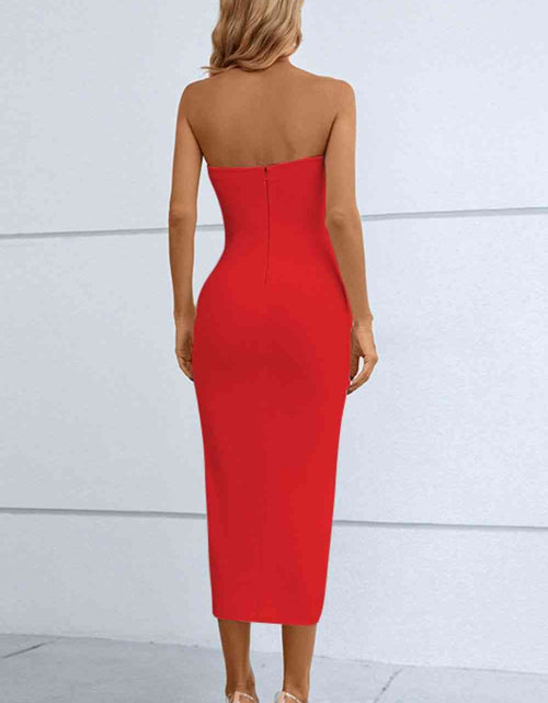 Load image into Gallery viewer, Cutout Strapless Drawstring Detail Split Bandage Dress
