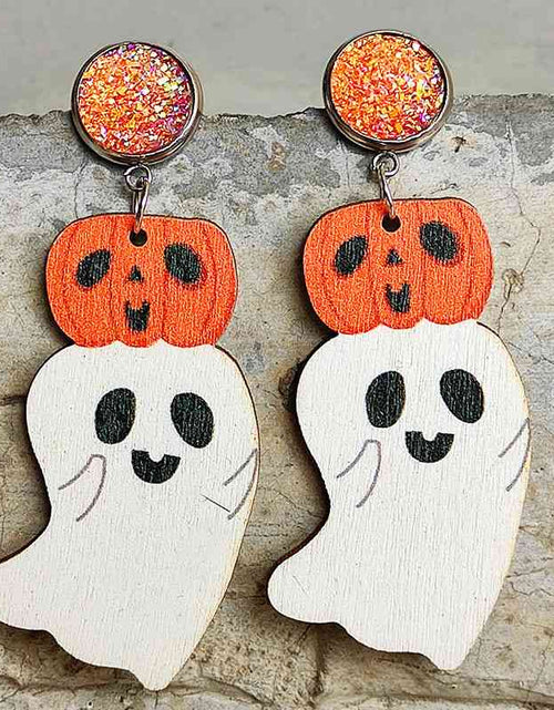 Load image into Gallery viewer, Ghost Shape Wooden Dangle Earrings
