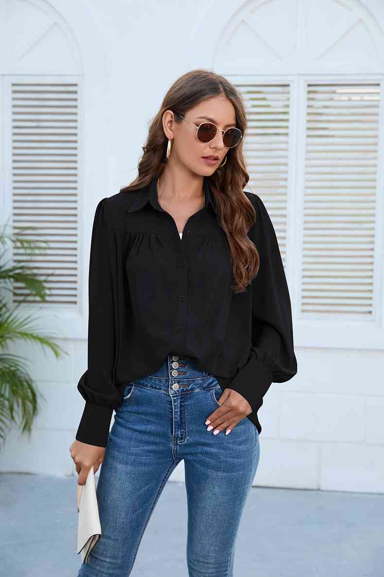 Puff Sleeve Collared Neck Shirt