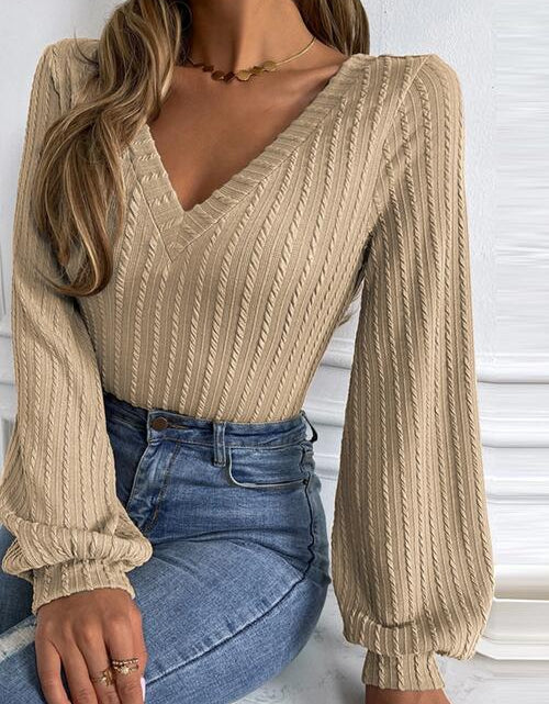 Load image into Gallery viewer, Cable-Knit V-Neck Long Sleeve Knit Top
