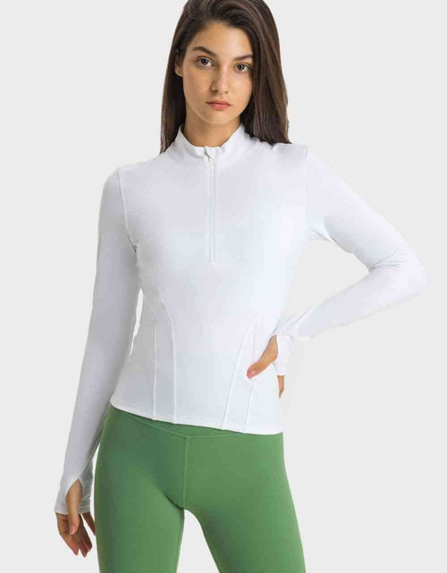 Load image into Gallery viewer, Half Zip Thumbhole Sleeve Sports Top
