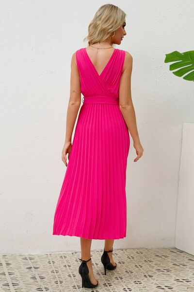 Load image into Gallery viewer, Surplice Sleeveless Midi Pleated Dress
