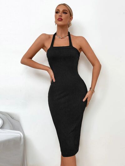 Load image into Gallery viewer, Ribbed Halter Neck Wrap Dress
