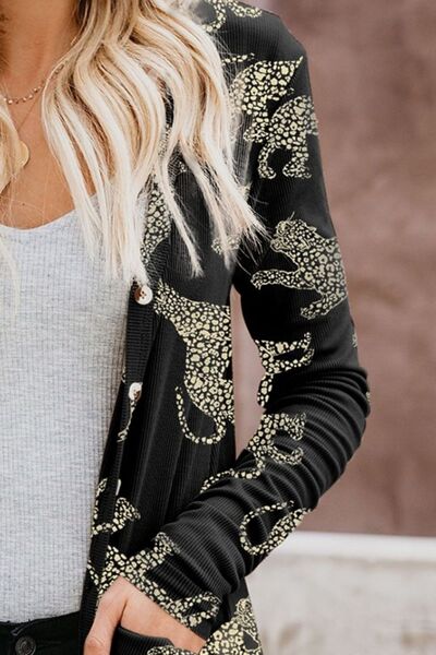 Load image into Gallery viewer, Animal Pattern Ribbed Button Up Long Sleeve Cardigan
