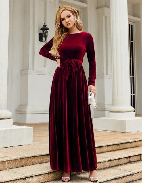 Load image into Gallery viewer, Tie Front Round Neck Long Sleeve Maxi Dress
