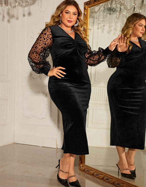 Load image into Gallery viewer, Plus Size Twist Front Lantern Sleeve Slit Dress
