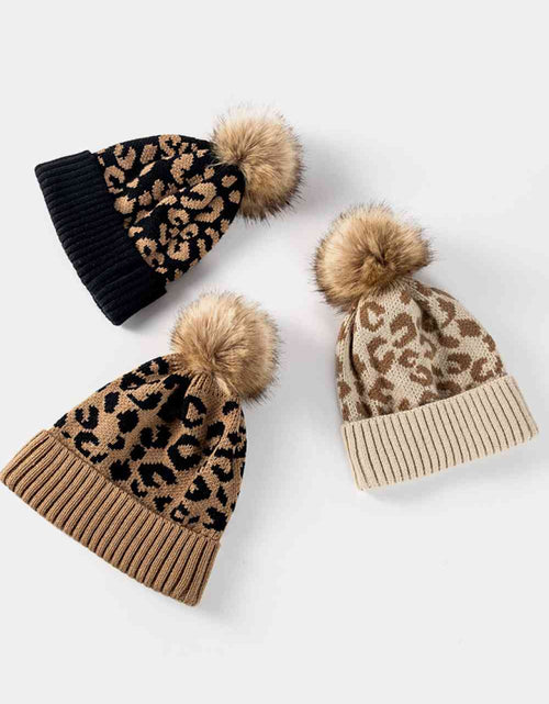 Load image into Gallery viewer, Leopard Pom-Pom Cuffed Beanie
