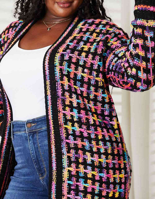 Load image into Gallery viewer, Double Take Full Size Multicolored Open Front Fringe Hem Cardigan
