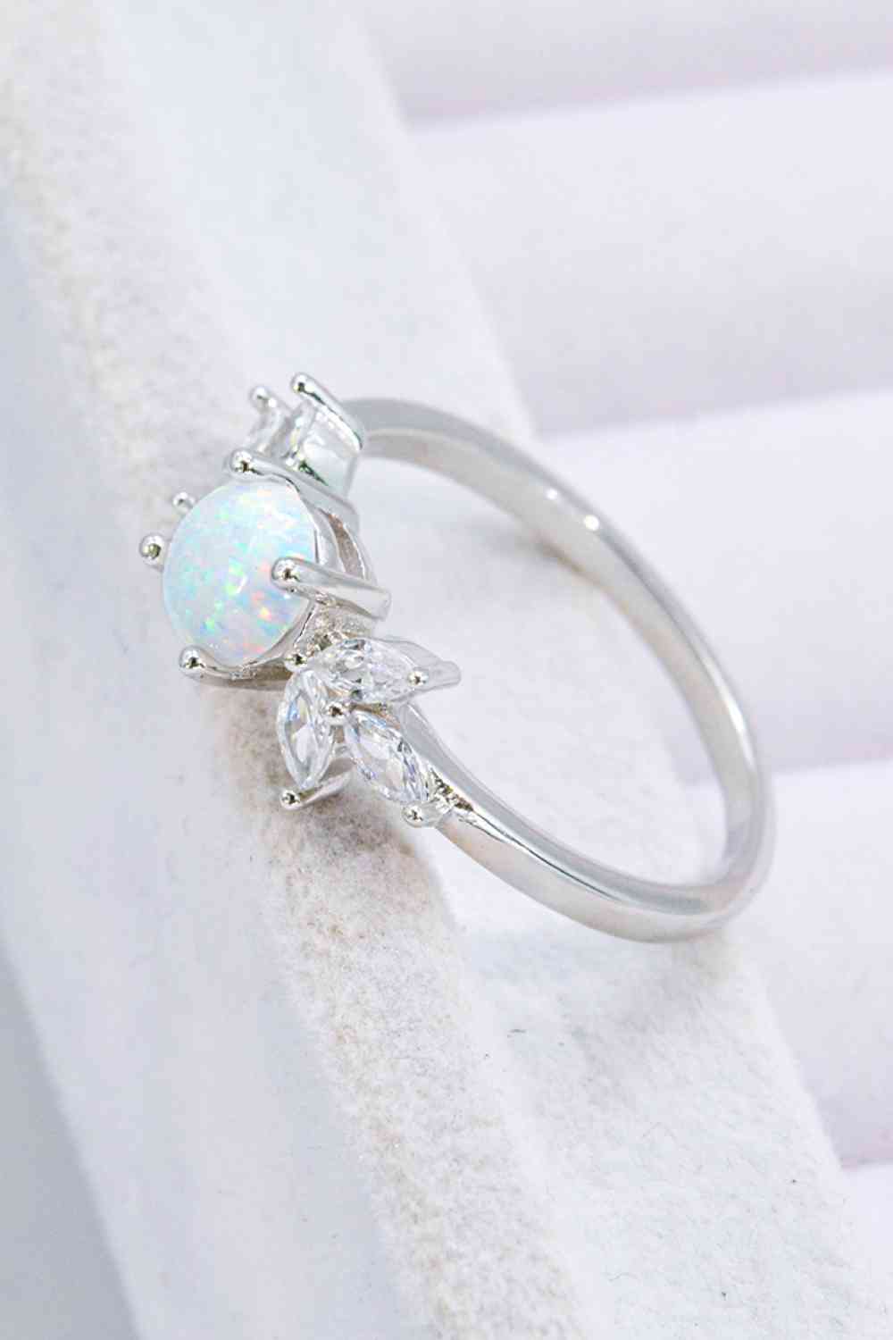 925 Sterling Silver Opal and Zircon Ring