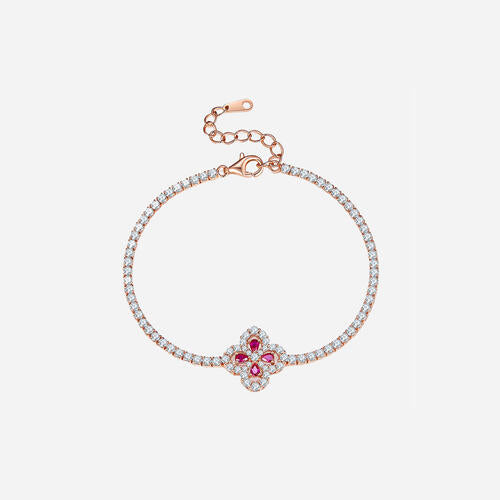 Load image into Gallery viewer, Lab-Grown Ruby 925 Sterling Silver Flower Shape Bracelet
