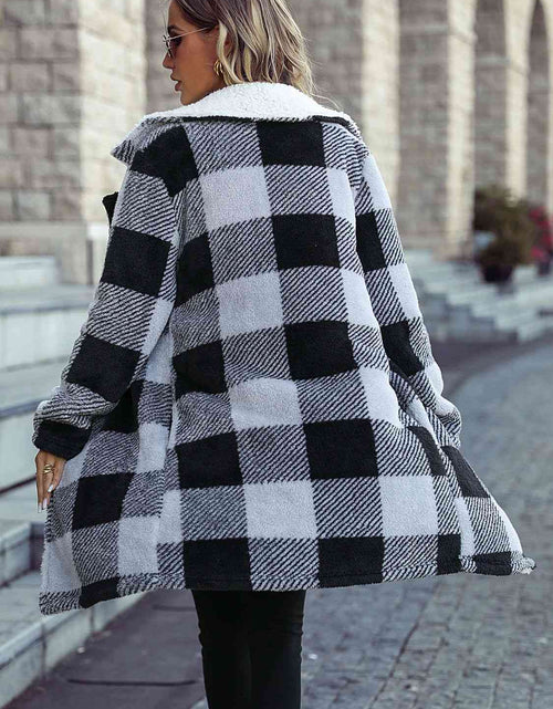 Load image into Gallery viewer, Plaid Open Front Coat with Pockets
