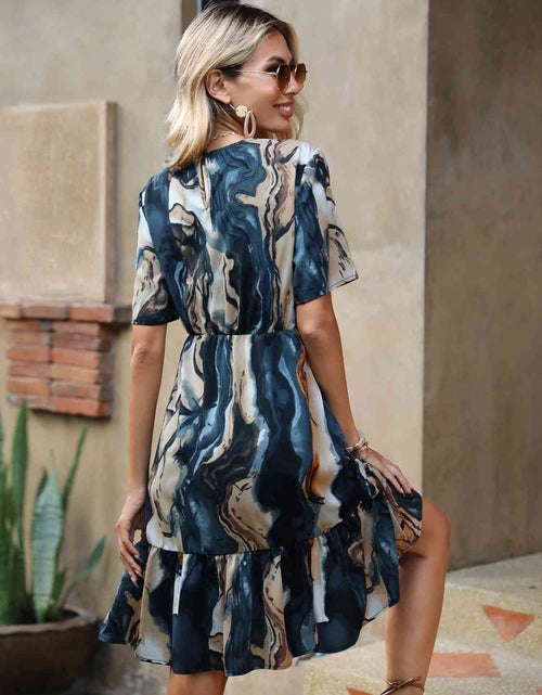 Load image into Gallery viewer, Tie-Dye Round Neck Ruffle Hem Dress
