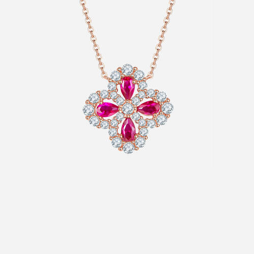 Load image into Gallery viewer, Lab-Grown Ruby 925 Sterling Silver Flower Shape Necklace
