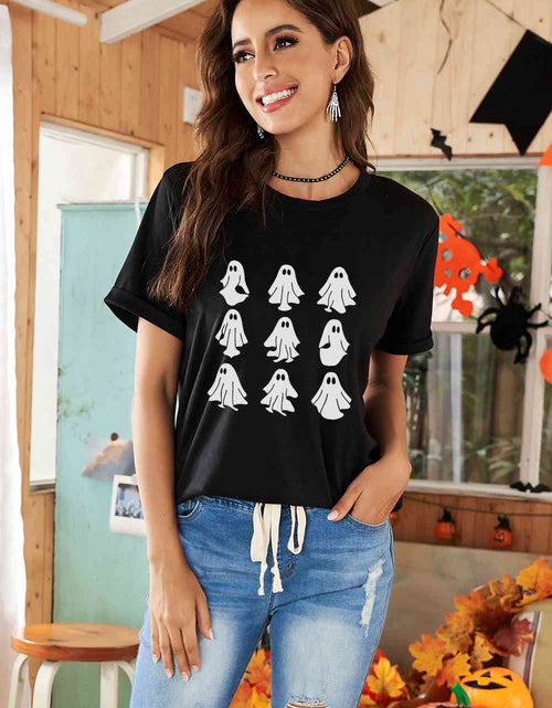 Load image into Gallery viewer, Round Neck Short Sleeve Ghost Graphic T-Shirt
