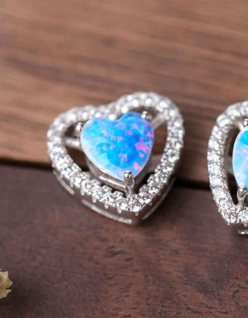 Load image into Gallery viewer, 925 Sterling Silver Opal Heart Stud Earrings
