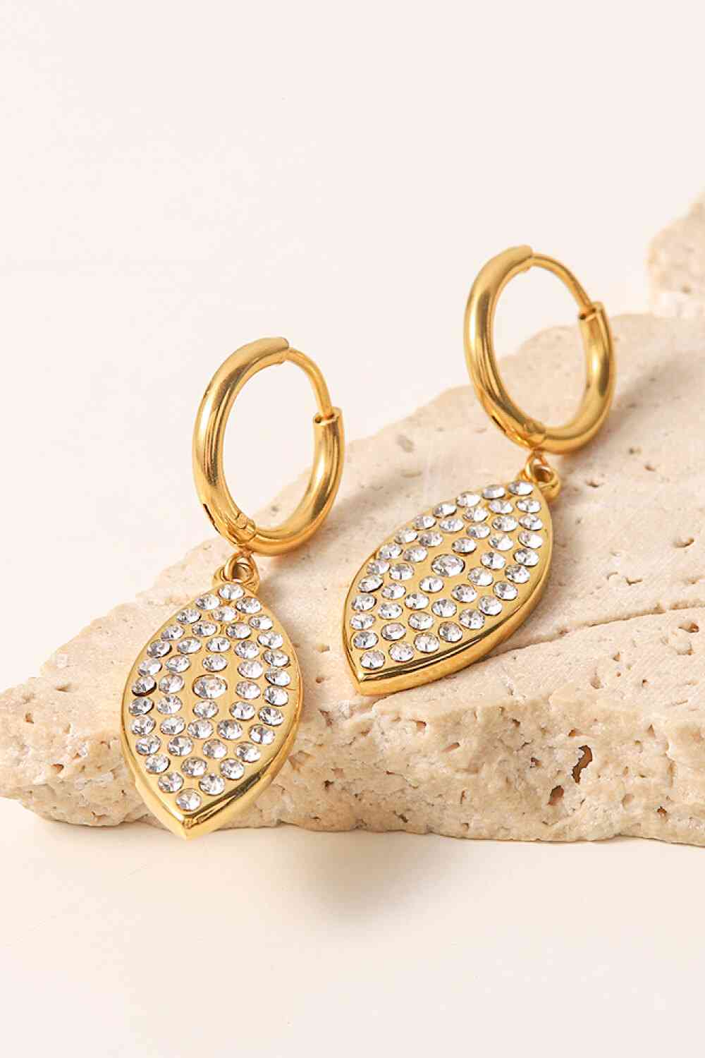 Inlaid Rhinestone Leaf Drop Earrings