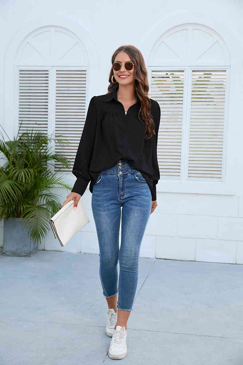 Puff Sleeve Collared Neck Shirt