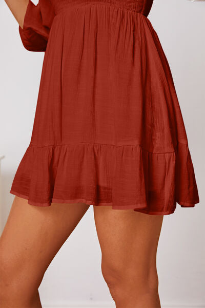 Load image into Gallery viewer, Frill Balloon Sleeve Ruffle Hem Mini Dress
