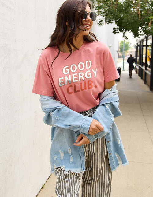 Load image into Gallery viewer, Simply Love Full Size GOOD ENERGY CLUB Short Sleeve T-Shirt
