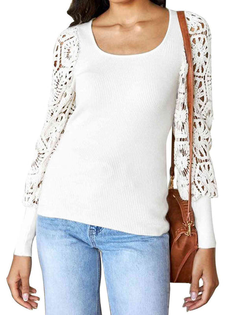 Load image into Gallery viewer, Lace Detail Scoop Neck Knit Top
