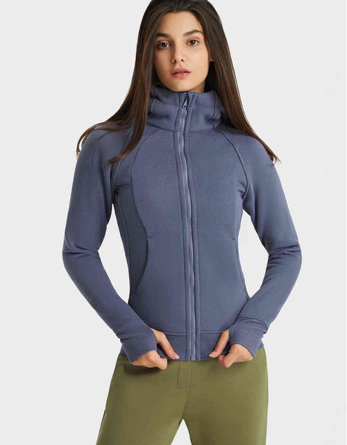 Load image into Gallery viewer, Zip Up Seam Detail Hooded Sports Jacket
