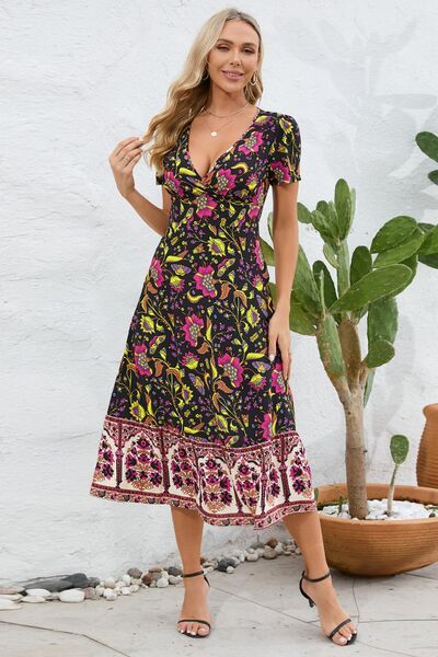 Load image into Gallery viewer, Printed Surplice Short Sleeve Dress
