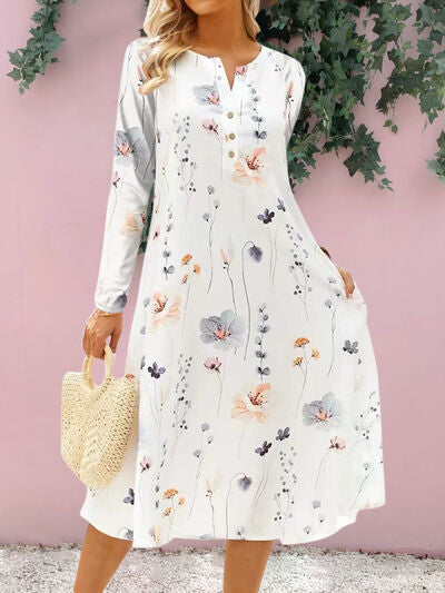 Load image into Gallery viewer, Floral Notched Long Sleeve Midi Dress
