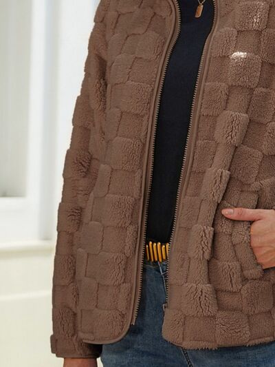 Load image into Gallery viewer, Fuzzy Checkered Zip Up Jacket
