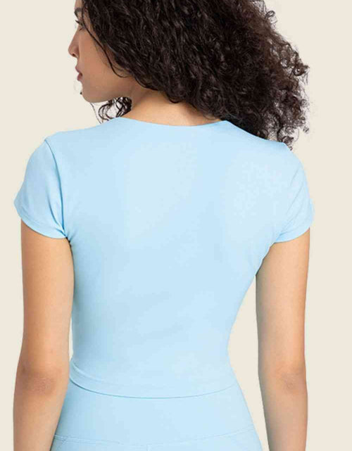 Load image into Gallery viewer, Gathered Detail Surplice Short Sleeve Sports Top
