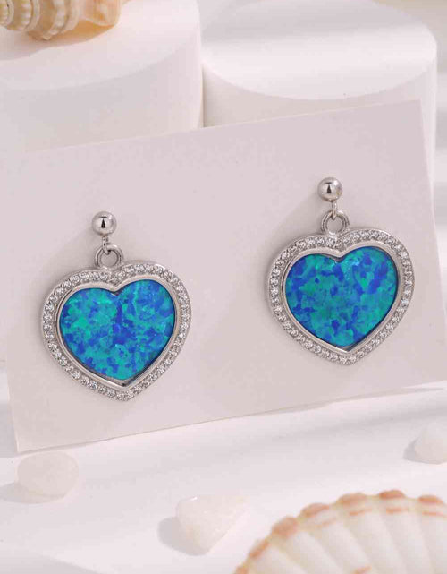 Load image into Gallery viewer, Platinum-Plated Opal Heart Earrings
