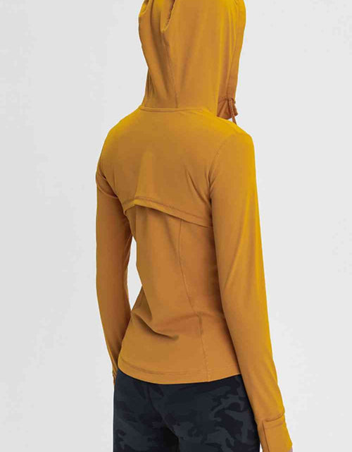 Load image into Gallery viewer, Zip Up Drawstring Detail Hooded Sports Jacket
