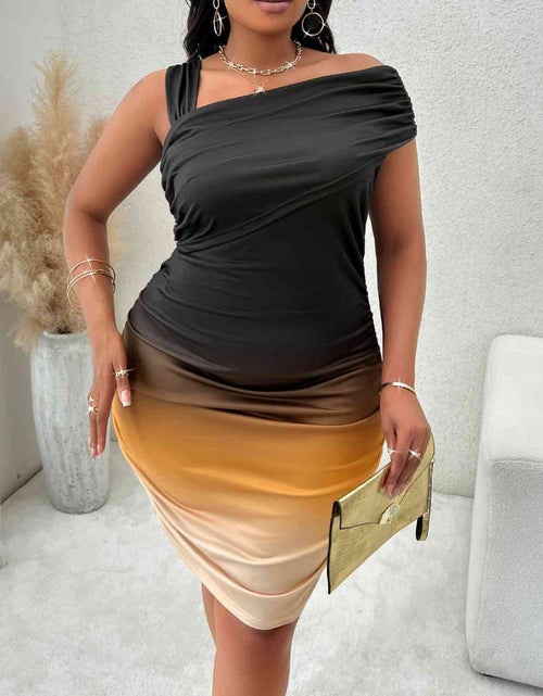 Load image into Gallery viewer, Plus Size Asymmetrical Neck Bodycon Dress
