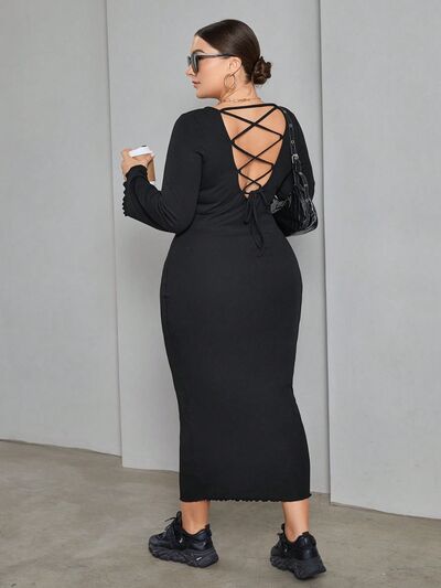 Load image into Gallery viewer, Plus Size Lace-Up Round Neck Wrap Dress
