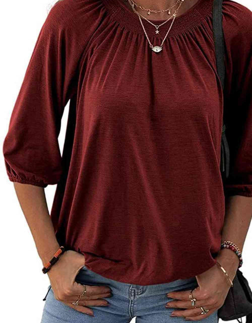 Load image into Gallery viewer, Gathered Detail Round Neck T-Shirt
