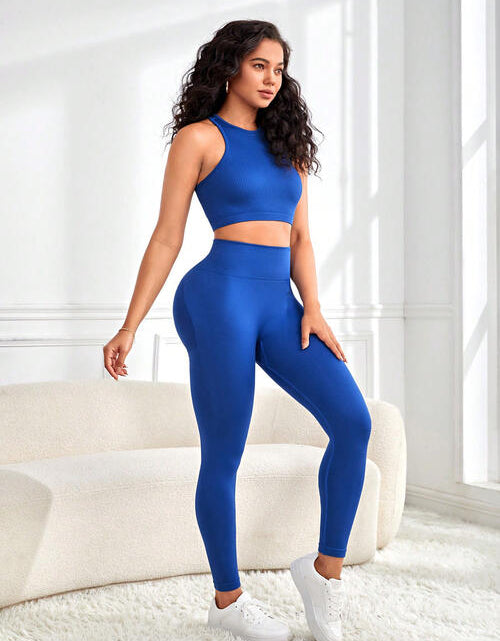 Load image into Gallery viewer, Round Neck Sport Tank and Leggings Set
