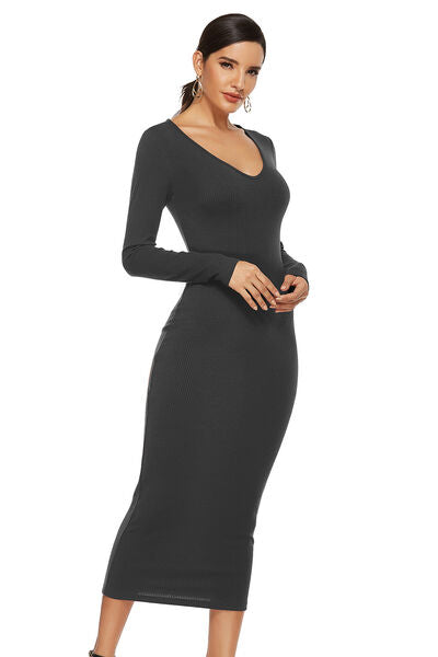 Load image into Gallery viewer, Ribbed Scoop Neck Sweater Dress
