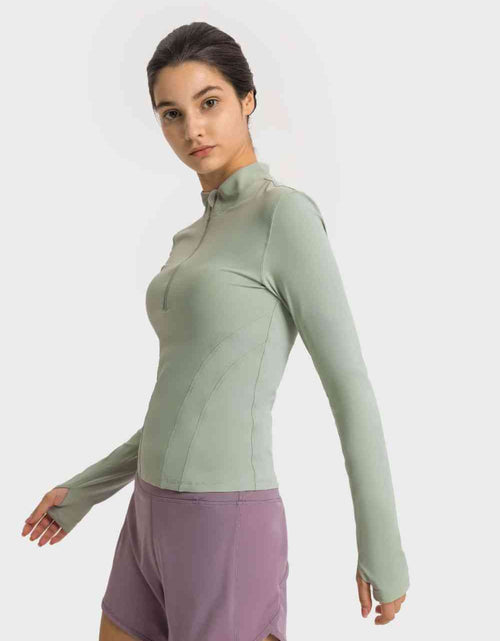 Load image into Gallery viewer, Half Zip Thumbhole Sleeve Sports Top
