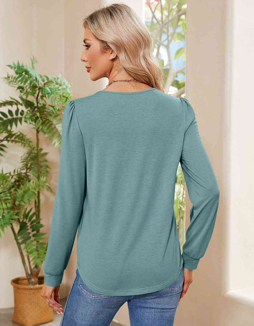 Load image into Gallery viewer, Ruched Round Neck Long Sleeve Blouse
