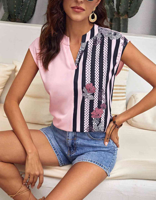 Load image into Gallery viewer, Striped Notched Sleeveless Top
