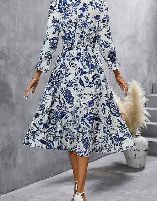 Load image into Gallery viewer, Printed V-Neck Ruffle Hem Flounce Sleeve Dress
