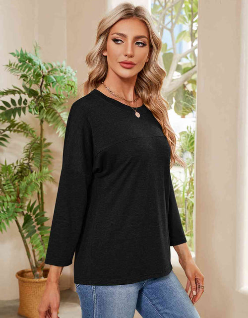 Load image into Gallery viewer, Round Neck Long Sleeve Drop Shoulder Blouse
