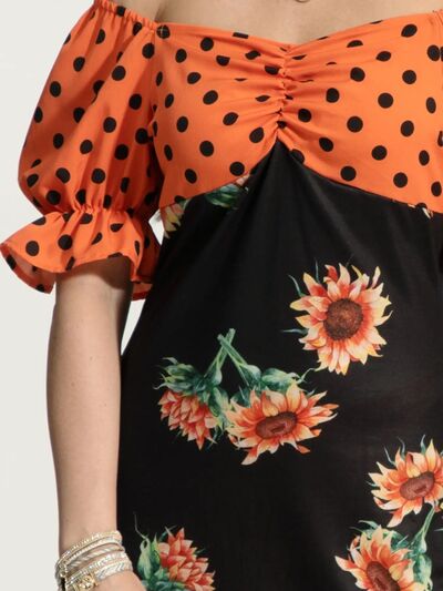 Load image into Gallery viewer, Ruched Polka Dot Flounce Sleeve Dress
