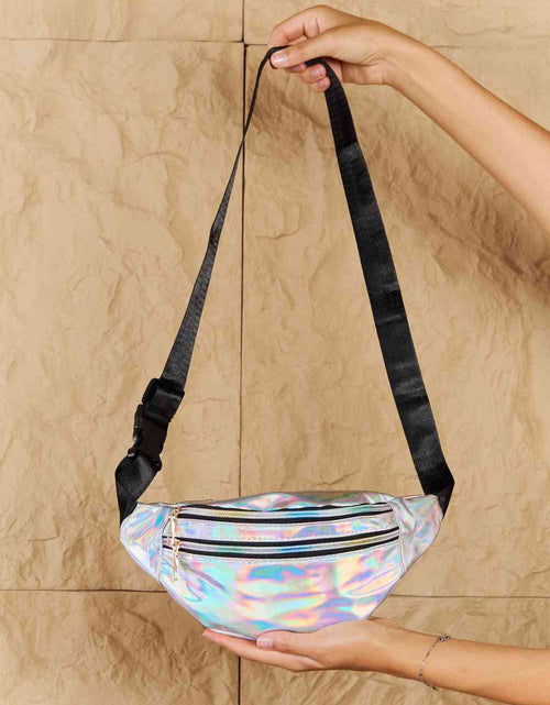 Load image into Gallery viewer, Fame Good Vibrations Holographic Double Zipper Fanny Pack in Silver
