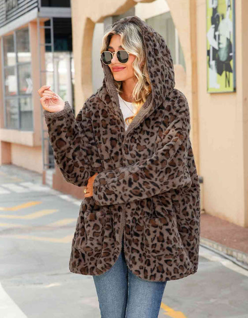 Load image into Gallery viewer, Leopard Hooded Coat with Pockets
