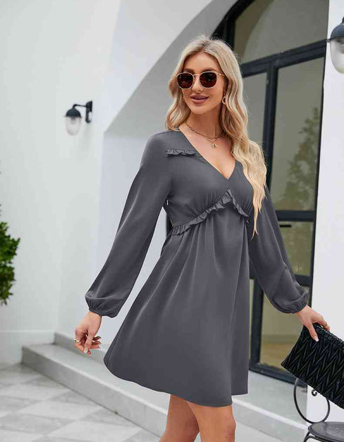 Load image into Gallery viewer, Frill Trim V-Neck Long Sleeve Dress
