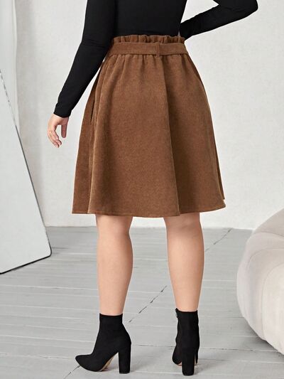 Load image into Gallery viewer, Plus Size Tied Decorative Button Paperbag Waist Skirt
