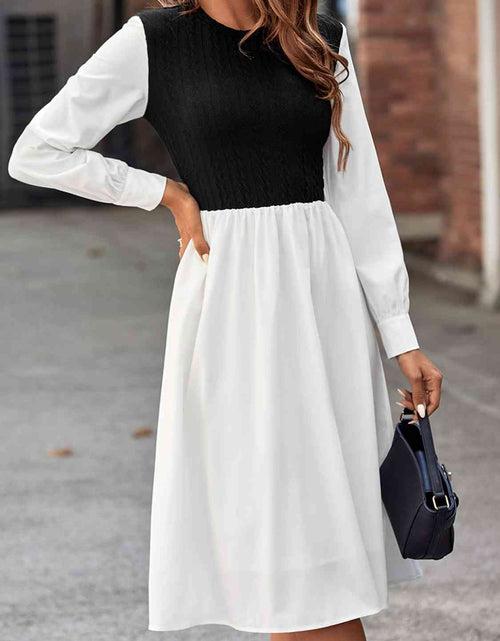 Load image into Gallery viewer, Contrast Round Neck Long Sleeve Dress
