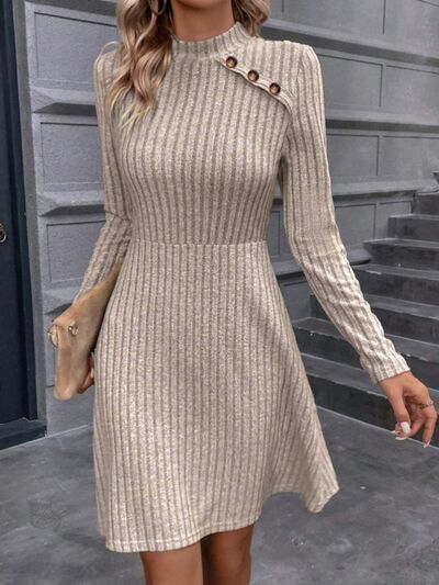 Load image into Gallery viewer, Decorative Button Mock Neck Long Sleeve Sweater Dress
